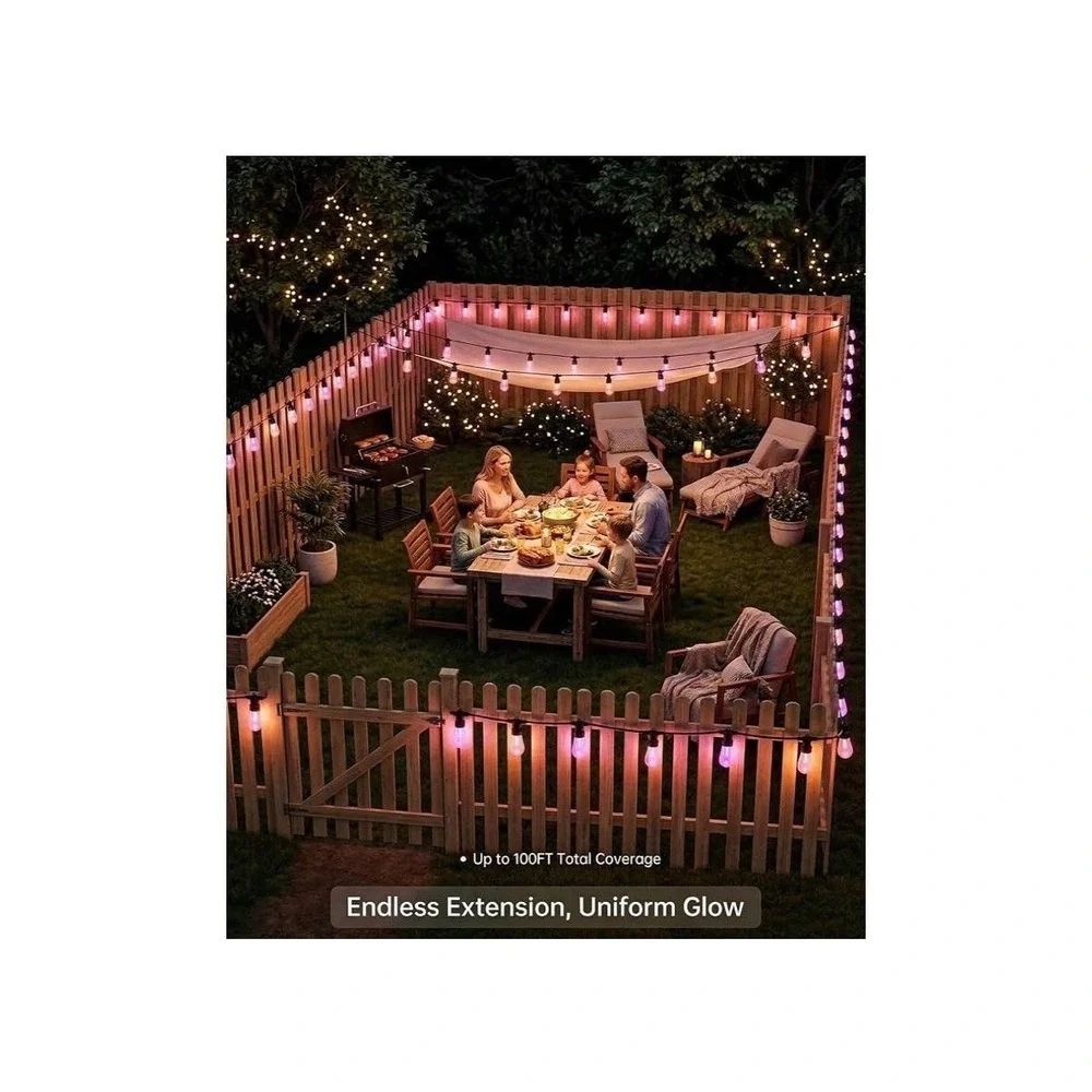 CAWWS RGBW LED Outdoor String‎ Lights 50FT Color Changing App Remote Music Sync